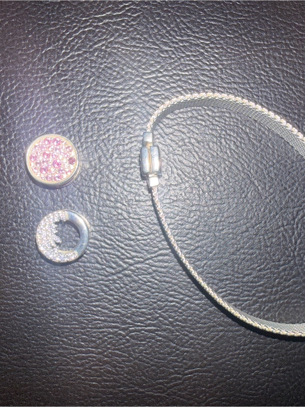 Pandora Reflexions Sterling Silver Mesh Bracelet with 2 Silver Pavé Charms
